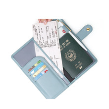欧美女士长款仿皮护照包 多功能机票夹护照夹搭扣PU护照包护照套