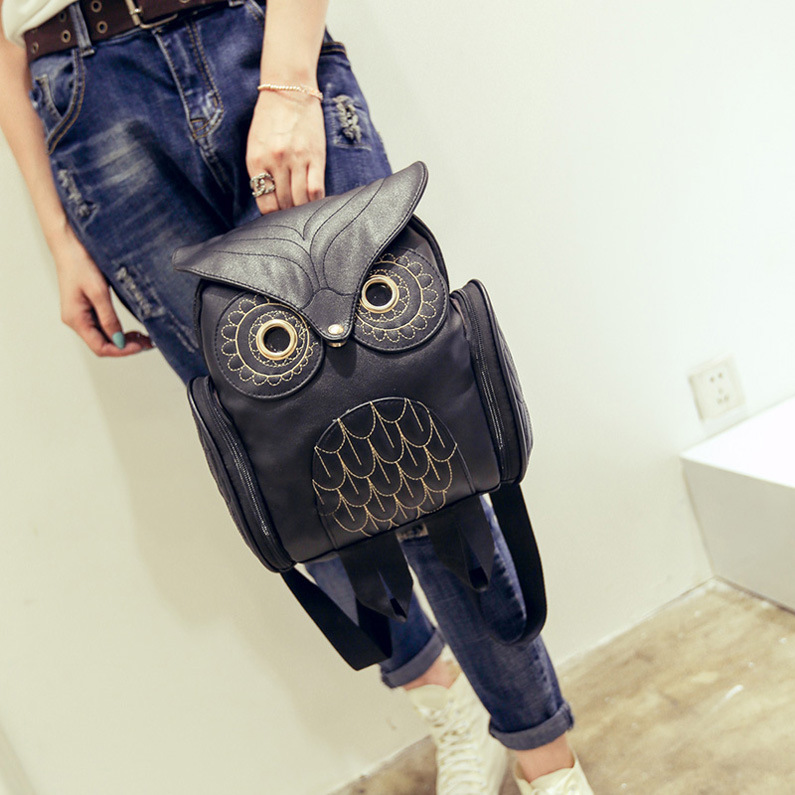 Comercio exterior estilo coreano pu relieve búho mochila nueva mujer de dibujos animados animal mochila viaje tendencia bolso de las mujeres