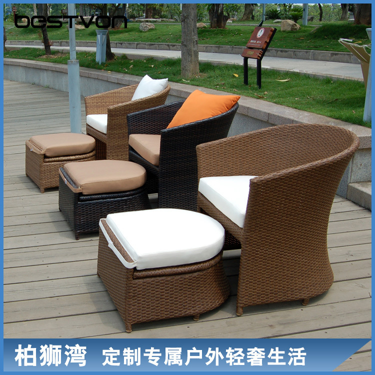 Balcony Courtyard Modern Outdoor Leisure Rattan Chair Aluminum Alloy Lounge Chair Foot Pedal Two-Piece Set Garden Furniture Wholesale