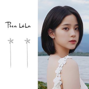 Tassel flower anti-lost earrings light luxury high-grade earrings pendant ear piercing earrings sterling silver earrings slimming
