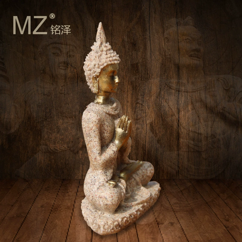 Resin sandstone Buddha statue (MZ) — Zen home decor, handcrafted finish, 7×4×12 cm