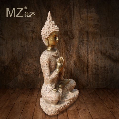 跨境新中式艺术树脂工艺品砂岩家饰坐佛雕塑佛像禅宗密宗摆件