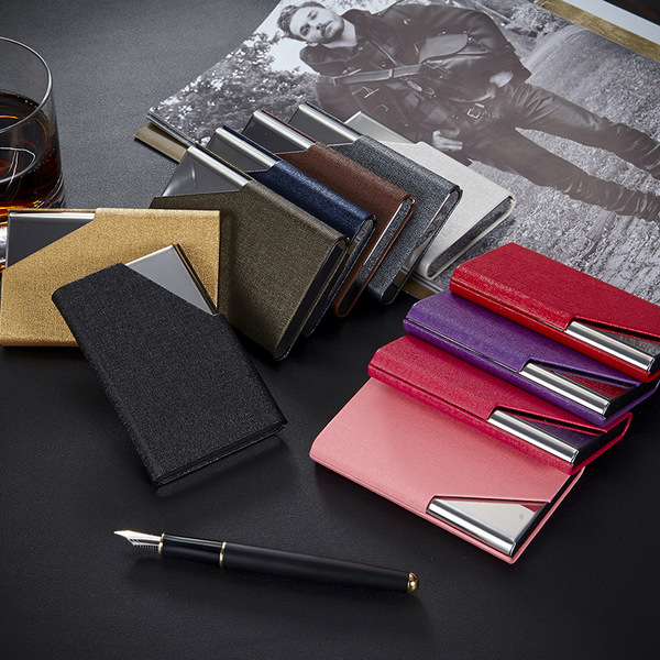 Leather stainless steel thin business card holder for men and women…
