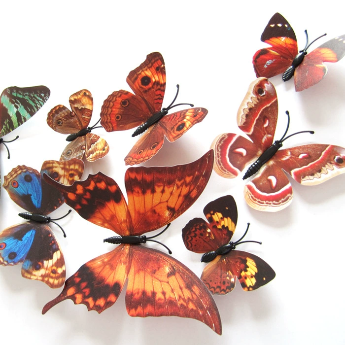 Three dimensional decorations on wall with butterfly, cloth, fridge magnet, set for living room, in 3d format, 12 items