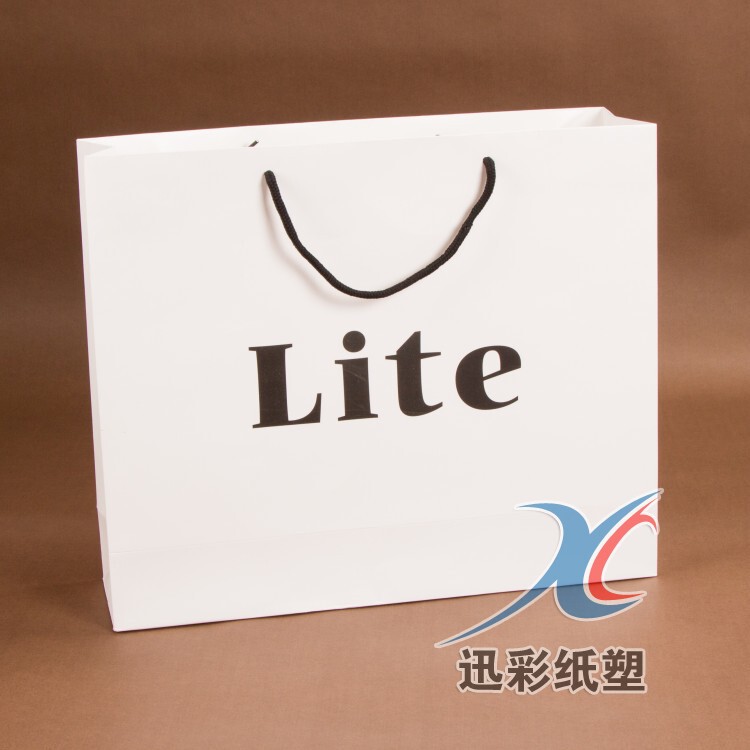 Factory customized large portable paper bag white cardboard horizontal double-joint packaging paper bag clothing hand bag LOGO