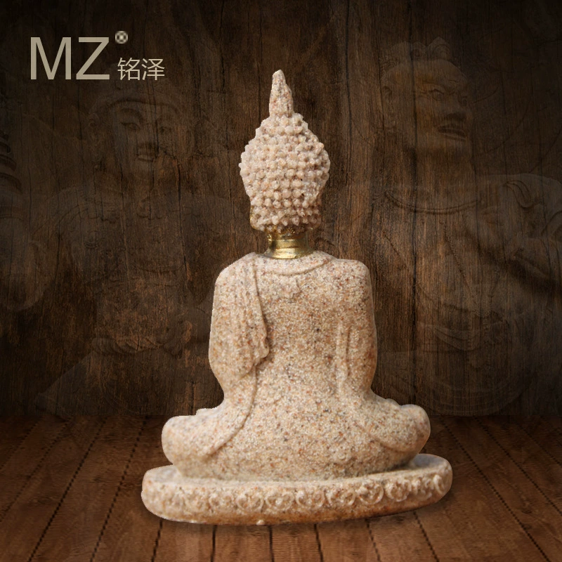 Resin sandstone Buddha statue (MZ) — Zen home decor, handcrafted finish, 7×4×12 cm