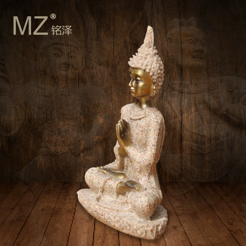 Resin sandstone Buddha statue (MZ) — Zen home decor, handcrafted finish, 7×4×12 cm