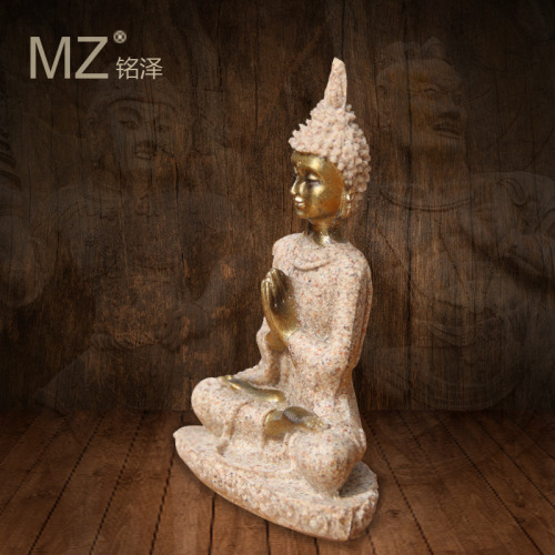 跨境新中式艺术树脂工艺品砂岩家饰坐佛雕塑佛像禅宗密宗摆件