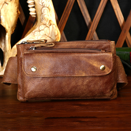 Casual Fashion Men's Waist Bag Outdoor Sports Multi-functional Crossbody Chest Bag Classic Retro Genuine Leather Men's Waist Bag 