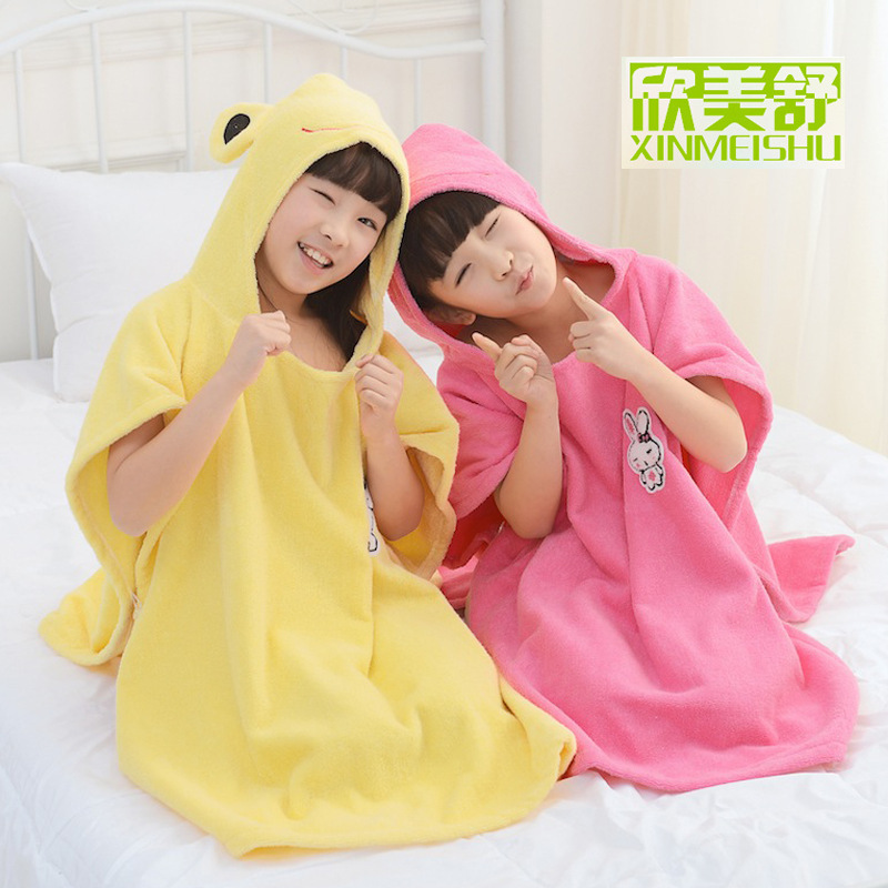 Children's Cotton Hooded Bath Towel Thickened Cartoon Bathrobe Hooded Bathrobe Baby's Poncho Wearing Cotton Baby Bath Towel