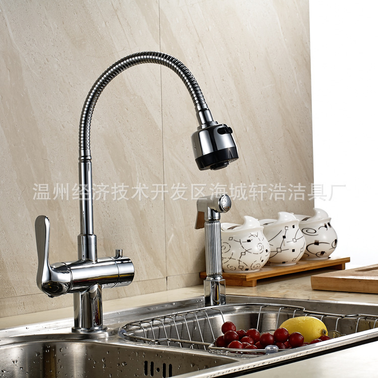 Tap water pull spring faucet high-end kitchen double export copper brushed sink faucet price discount