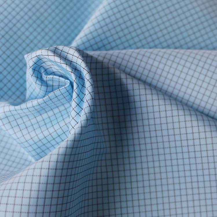 【现货供应】涤纶梭织0.25CM格子防静电防尘面料