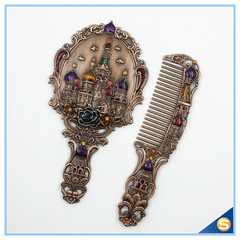 Souvenir Hot Sale from Scenic Area: European Renaissance Castle Style Vanity Mirror with Handle, Metal Frame Mirror, Makeup Mirror, Wedding Gift