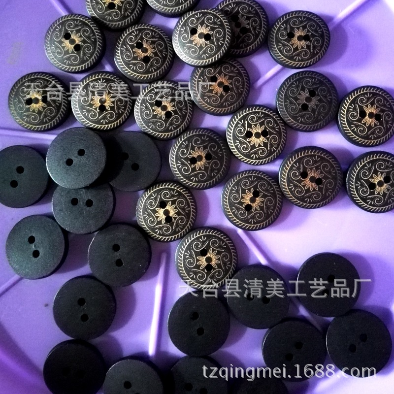 18mm marca láser hebilla de madera retro de una sola cara bolsa tallada botón DIY accesorios de ropa hebilla decorativa