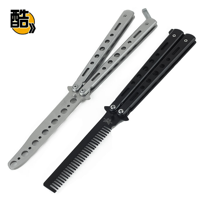 现货不锈钢蝴蝶梳甩刀安全训练刀不开刃玩酷初学随身新手练习梳子