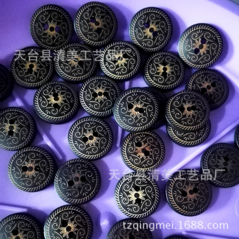 18mm marca láser hebilla de madera retro de una sola cara bolsa tallada botón DIY accesorios de ropa hebilla decorativa