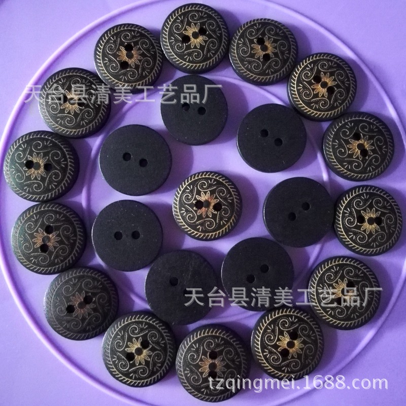 18mm marca láser hebilla de madera retro de una sola cara bolsa tallada botón DIY accesorios de ropa hebilla decorativa