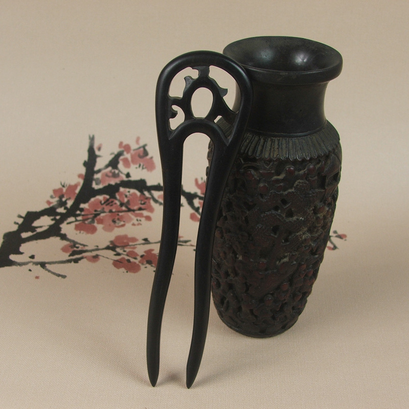 古典的なフリンジのかんざしの時代の装飾の髪飾りの花嫁の足取りのかんざしの古風な復古的なu形の黒檀の木のかんざしの木のかんざし