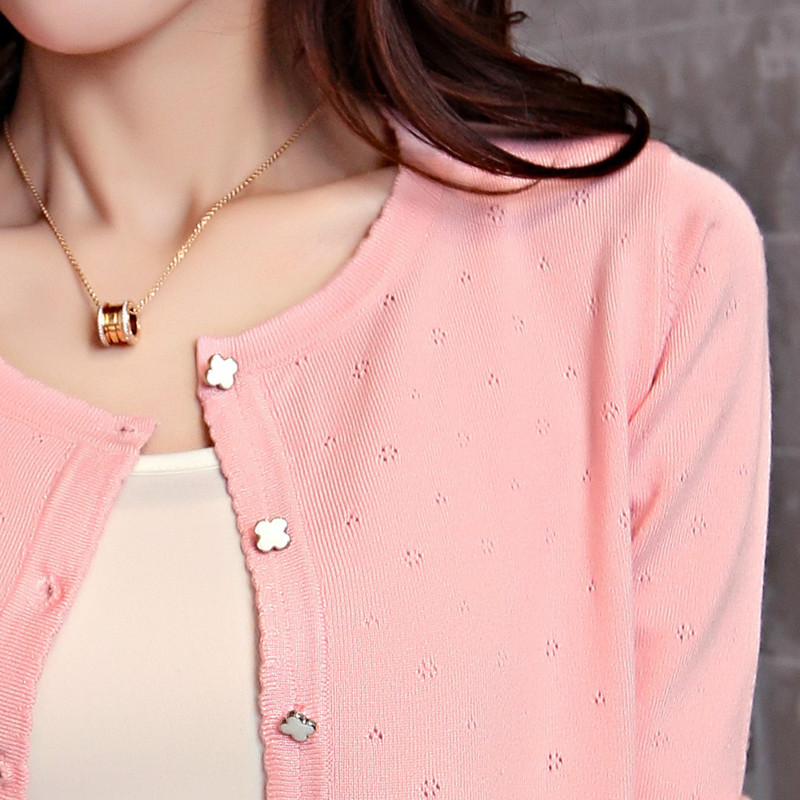 2026 Spring Korean Style Round Neck Long Sleeve Lace Collar Plum Blossom Button Hollow Knit Cardigan Jacket Factory Wholesale