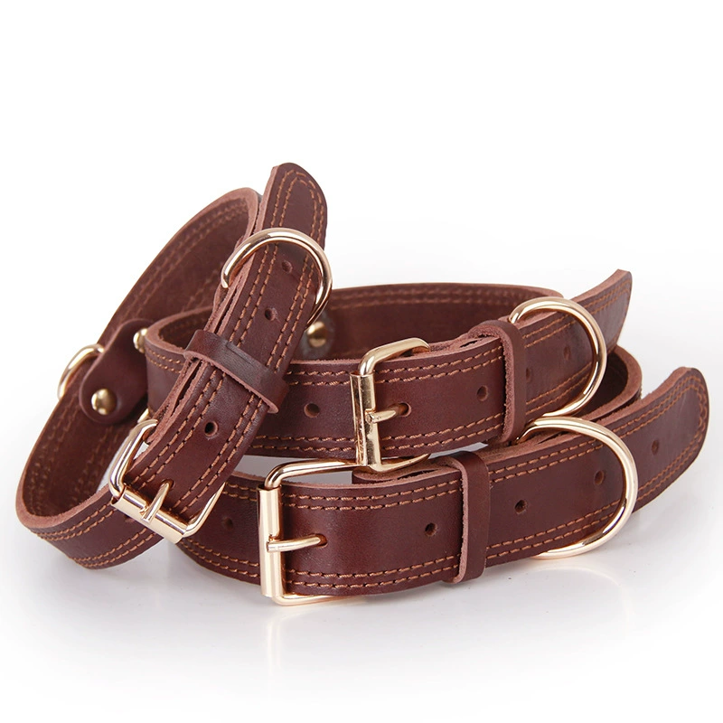 Ошейник для собак из натуральной кожи с винтажной латунной пряжкой для золотистых ретриверов, немецких овчарок и собак средних и крупных пород, для домашнего использования.