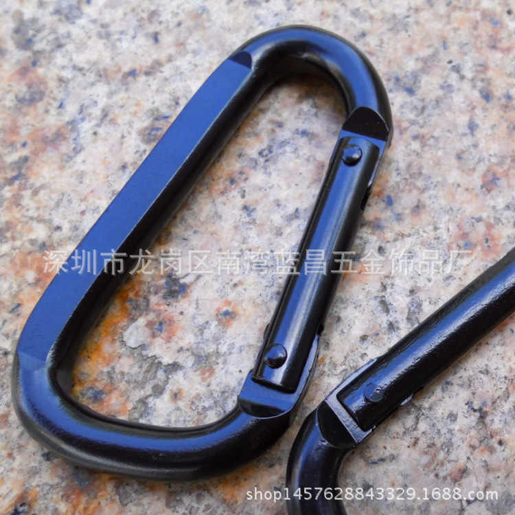 蓝昌大量生产铁质打扁黑色电泳登山扣 葫芦形弹簧钩  快速连接环