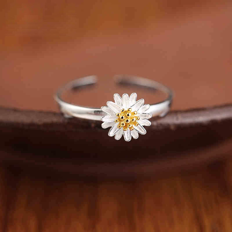 Серебряное украшение, универсальное кольцо, цветочное, корейский стиль