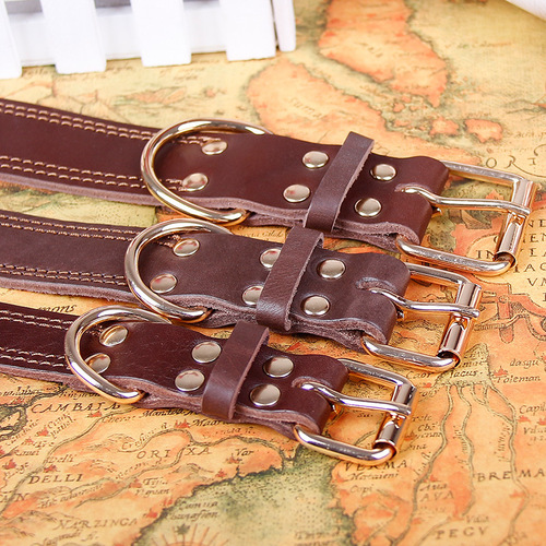 Cowhide dog collar retro copper hook head golden retriever German shepherd special collar for medium and large dogs for pets