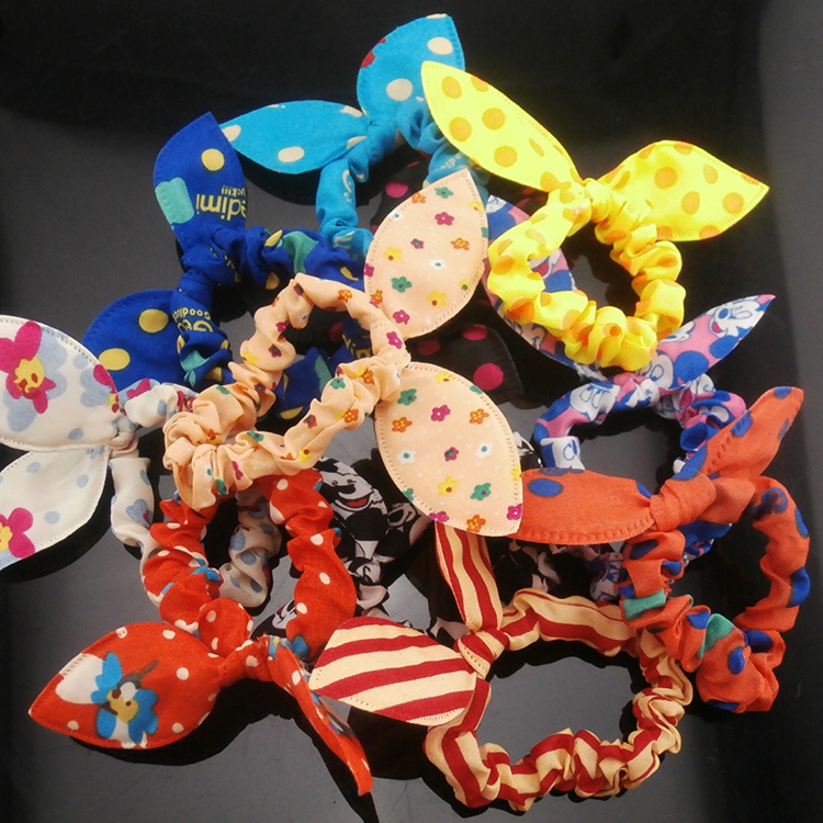 Corea del Sur accesorios de moda arco tocado pelo cuerda hembra Orejas de conejo pelo anillo de estilo coreano accesorios para el cabello fabricante de suministro