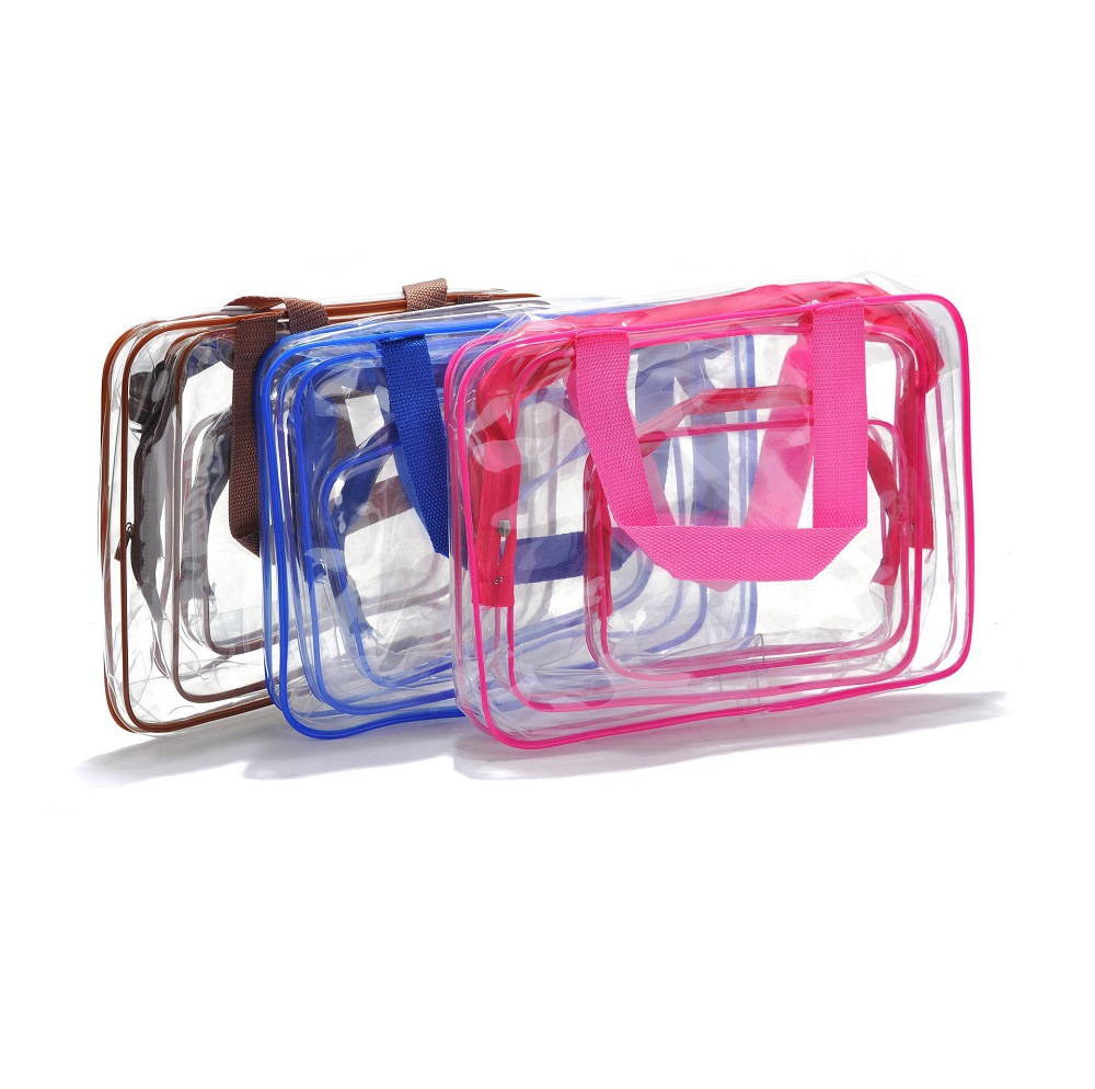 Bolsa de cosméticos de pvc impermeable, bolsa de almacenamiento multifuncional, transparente y ecológica de tres piezas, almacenamiento femenino, lavado y portátil