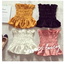 S533小性感甜美风纯色褶皱木耳修身度假裹胸打底抹胸(木耳抹胸