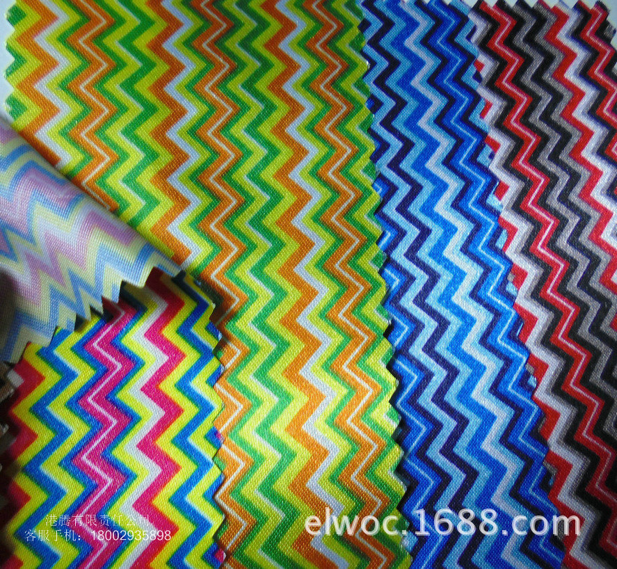 薄布料印花 彩色弯曲线条 编织纹服饰制衣布 波浪纹WM形布2916
