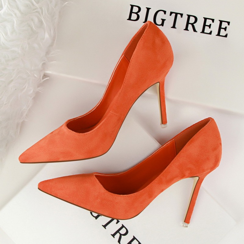 516-1 Korean Style Fashionable Simple Stiletto High Heel Shallow Mouth Pointed Toe Suede Sexy Slimming Look Professional Ol Women's Shoes