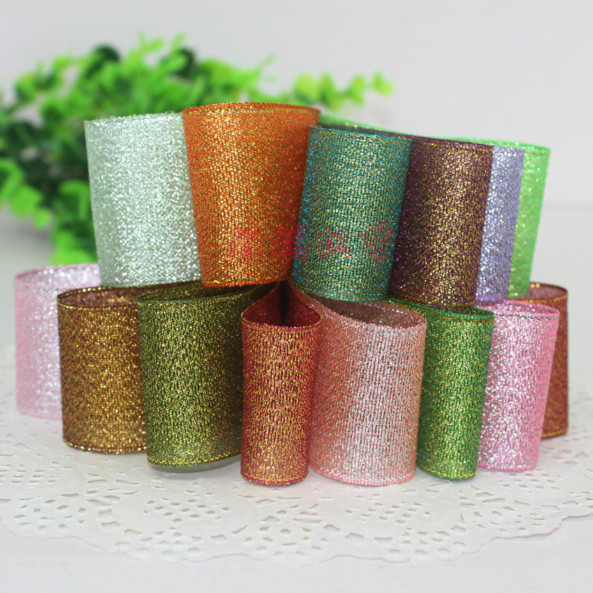 3.8-4cm宽彩葱带金葱带银葱带金丝带批发礼品包装彩带圣诞带织带