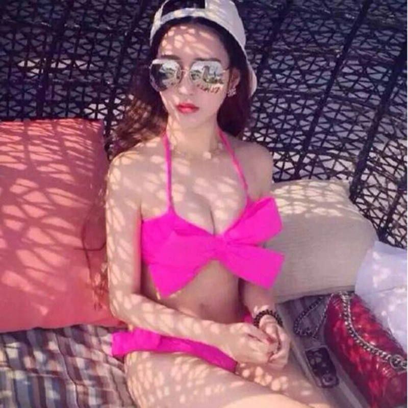 Модные трехмерные плавки с бантом, sexy раздельный комплект для плавания, городской стиль, оптом, 3 предмета в наборе