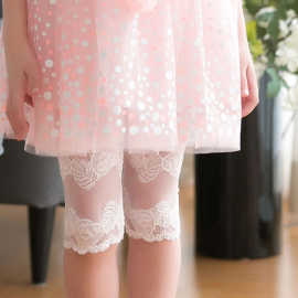 2025夏款童装 韩版女童打底裤 儿童棉蕾丝七分裤