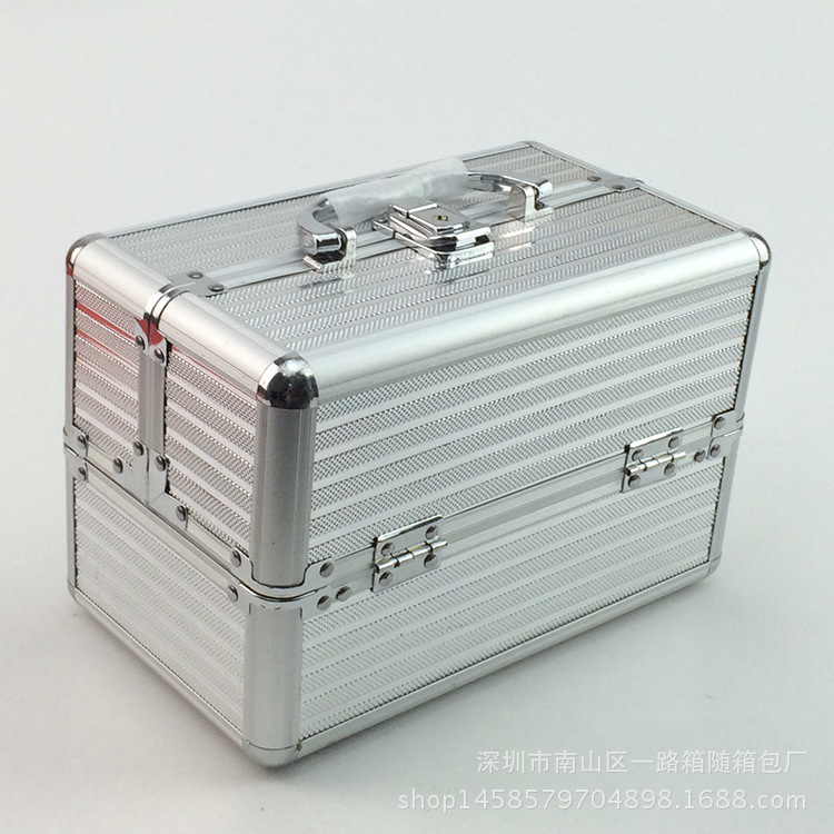 双开铝合金化妆箱 时尚绣纹工具箱 银条纹经典化妆工具箱
