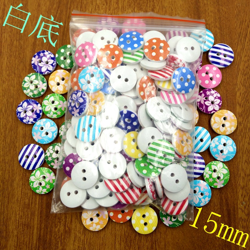 DIY accesorios hechos a mano 15mm lunares rayas flores y plantas mezcladas botones redondos de dos ojos botones de madera 100