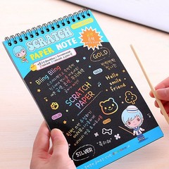 Korean Creative Hand-drawn Scratch-off Drawing Book, Colorful DIY Fun Coating Magic Coiled Scratch Book with Pen