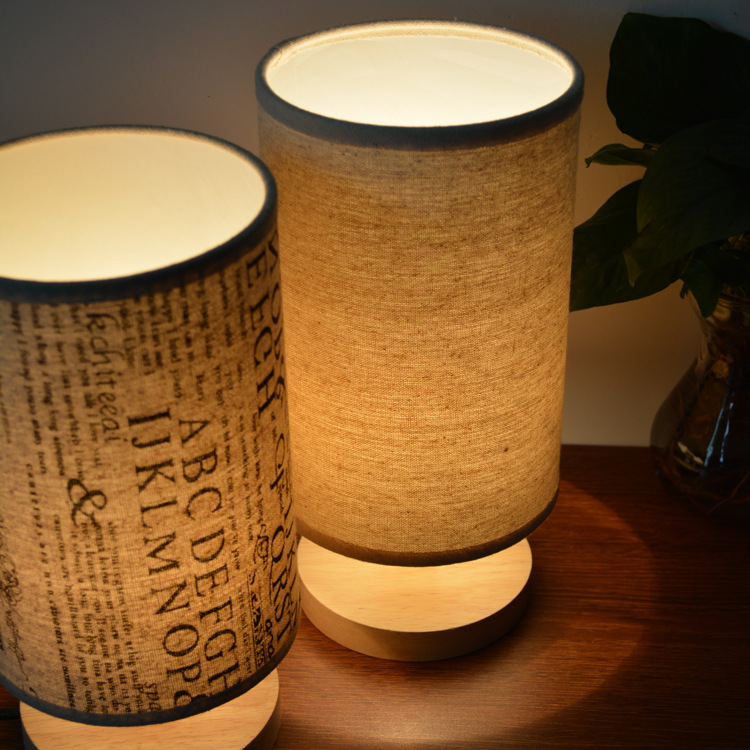 Transfronteriza tela de lino lámpara de mesa de madera dormitorio nórdico simple creativo regalo personalizado publicidad imprimible logo