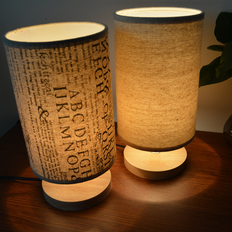 Transfronteriza tela de lino lámpara de mesa de madera dormitorio nórdico simple creativo regalo personalizado publicidad imprimible logo