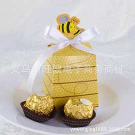 派对喜糖盒 宝宝周岁巧克力盒子小蜜蜂糖盒送丝带欧式糖果盒批发