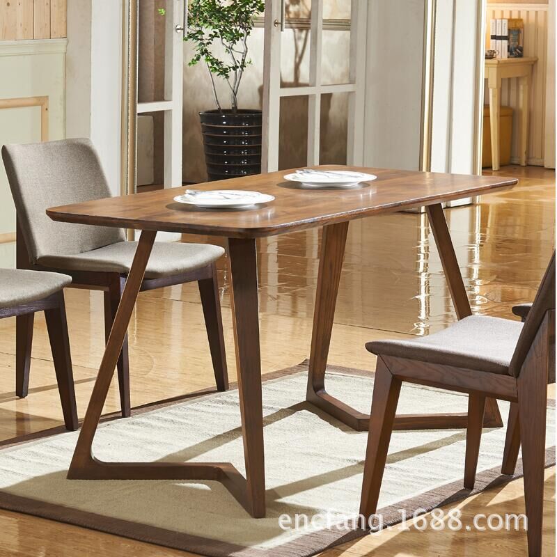 Nordic mesa de comedor y silla combinación Hotel Occidental restaurante cafetería mesa rectangular mesa de madera maciza apartamento pequeño suministro directo de fábrica