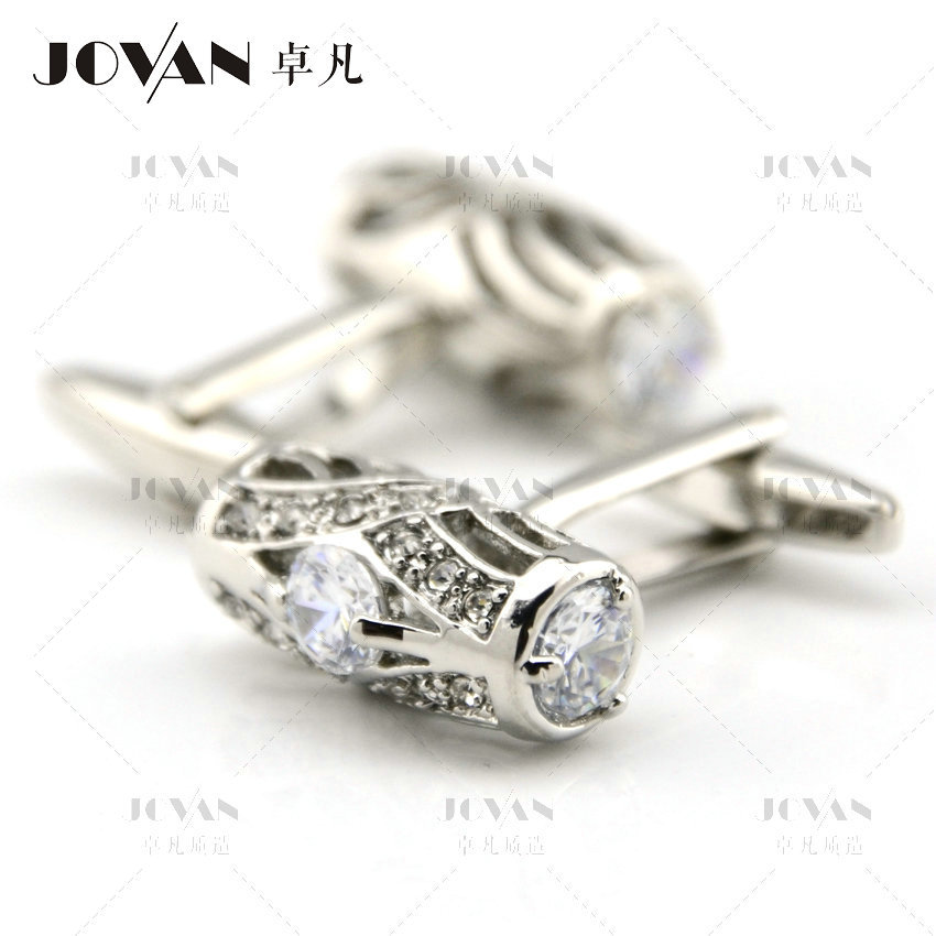 圆筒水晶镶钻袖扣袖钉 高档复古男士衬衫法式袖扣 卓凡JOVAN