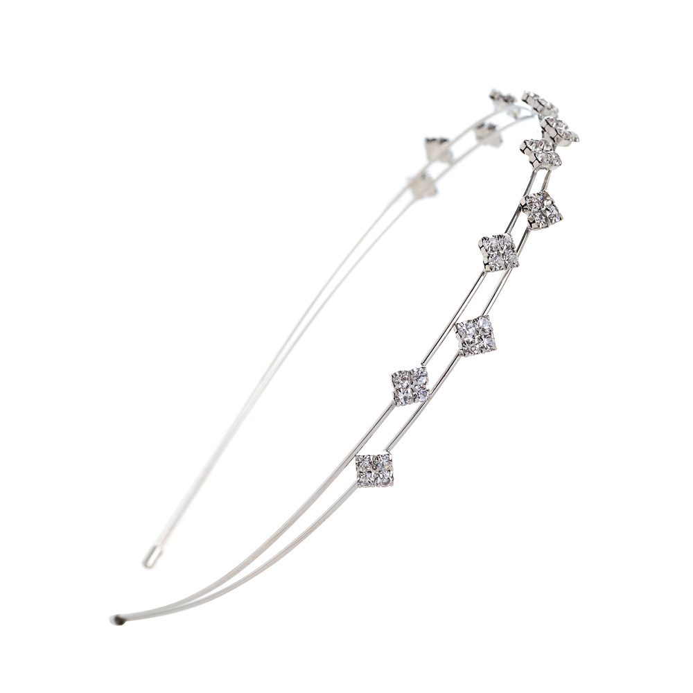 Exquisita doble fila rhinestone diadema cuadrada estilo coreano diadema fábrica al por mayor entrega de una sola pieza