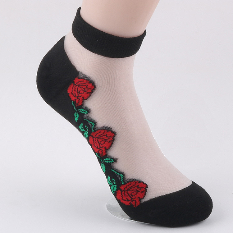 Autumn Ice Silk socks women's short silk socks non-slip cotton bottom glass silk crystal silk socks wholesale Crystal socks