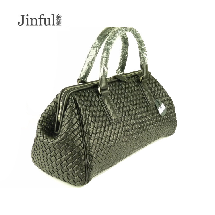 真皮女包真皮纯手工双编织里外全皮羊皮女包Jinful轻便手提复古风