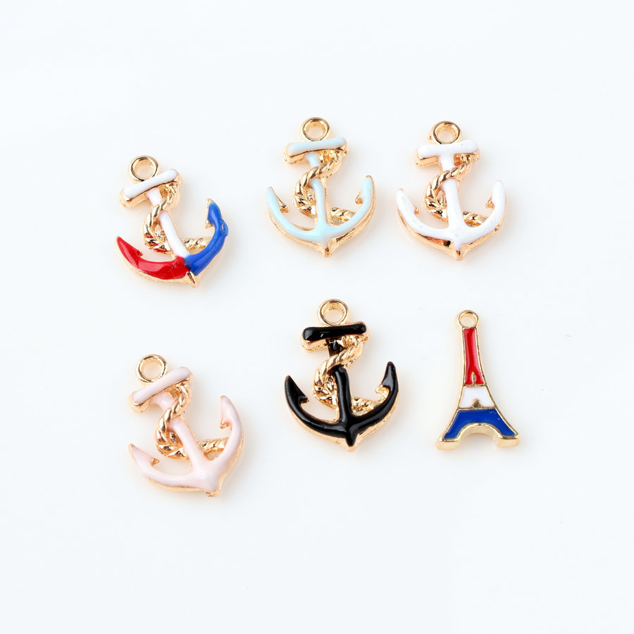 diy Korean style jewelry accessories K gold oil drop alloy small pendant bracelet accessories Navy wind small ship anchor Tower