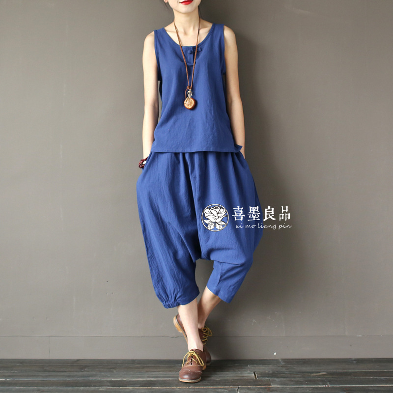 1628 Xi Mo Original Distressed Retro Artistic Loose All-match Large Cotton Hip-hop Style Baggy Pants Women's Pants