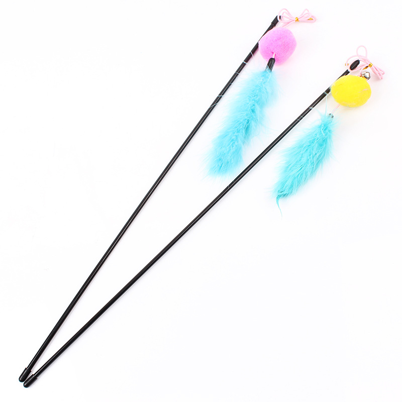 Long Rod divertido gato palo al por mayor de cuero Taobao en stock alargado largo pluma Bola de Pelo palo cubo gato palo gato juguete