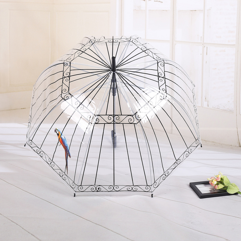 23inch Apollo Transparent Birdcage Umbrella Trendy Arch Cage Bird Curved Handle Transparent Umbrella Princess Umbrella Windproof